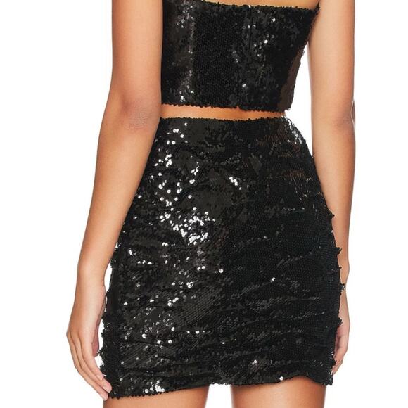Ronny Kobo Basilla Ruched Black Micro Sequin Mini Skirt M 6 US $348 - Picture 3 of 10
